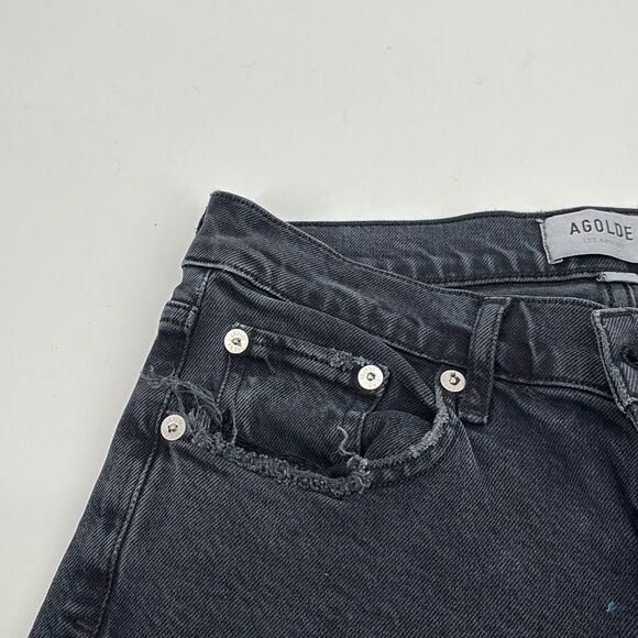 AGOLDE Toni Mid Rise Straight Leg Raw Hem Jeans in Black Feral Wash Size 26 - Picture 5 of 15